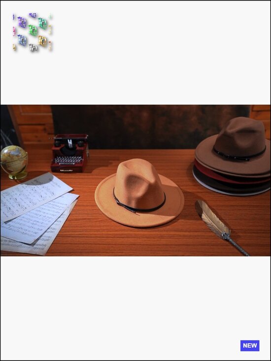 Felt Wide Brim Fedora Hat with Belt Buckle Vintage Boho  display picture 1